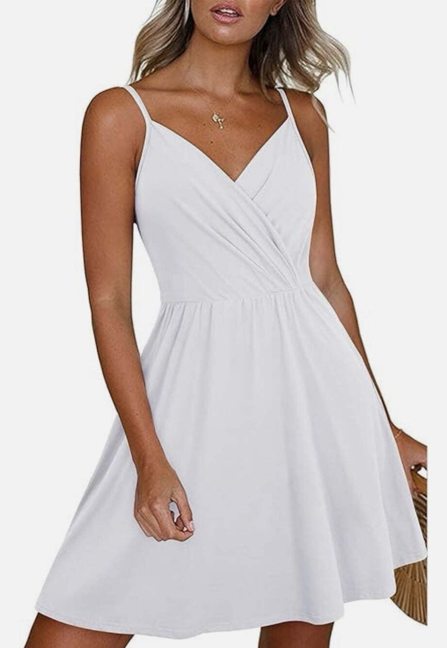 Newshows Women’s Spaghetti Strapped White Dress With Pockets V-Neck White Size L